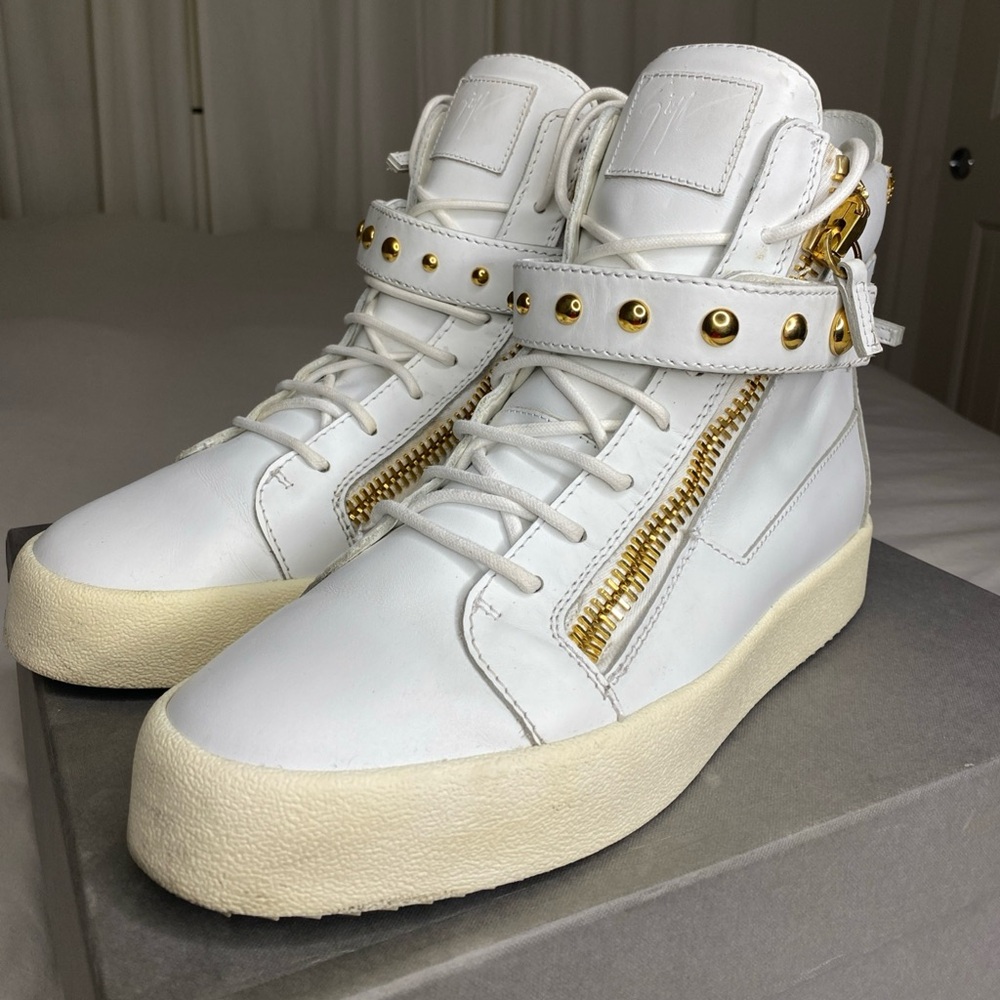 Giuseppe Zanotti Sneaker High Top White Zipper Gold Mens Sz 46 $950